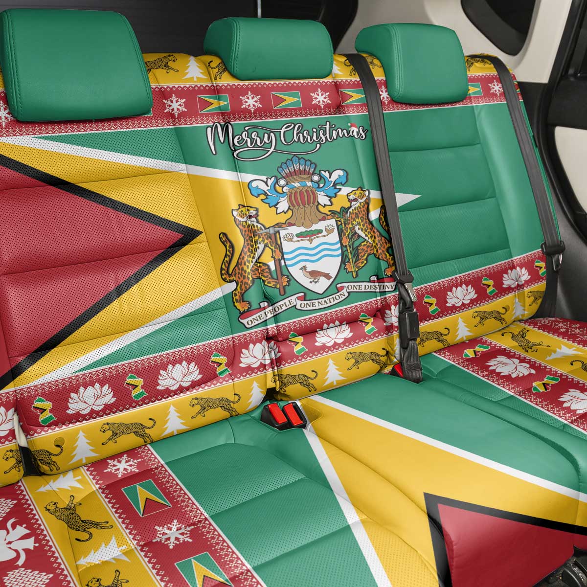 Afro Guyana Christmas Back Car Seat Cover Mix Coat Of Arms
