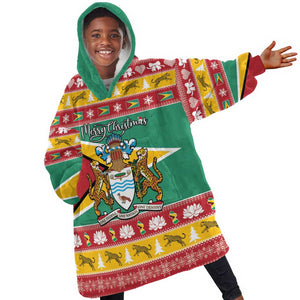 Afro Guyana Christmas Kid Wearable Blanket Hoodie Mix Coat Of Arms
