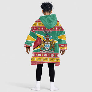 Afro Guyana Christmas Kid Wearable Blanket Hoodie Mix Coat Of Arms