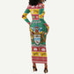 Afro Guyana Christmas Long Sleeve Bodycon Dress Mix Coat Of Arms LT15