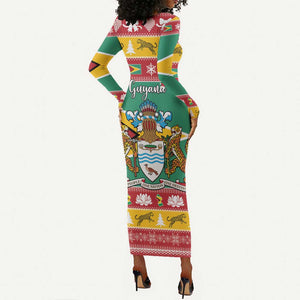 Afro Guyana Christmas Long Sleeve Bodycon Dress Mix Coat Of Arms LT15