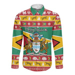 Afro Guyana Christmas Long Sleeve Button Shirt Mix Coat Of Arms