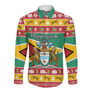 Afro Guyana Christmas Long Sleeve Button Shirt Mix Coat Of Arms
