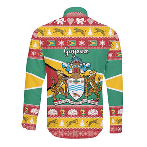 Afro Guyana Christmas Long Sleeve Button Shirt Mix Coat Of Arms