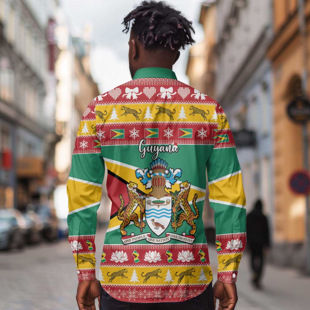 Afro Guyana Christmas Long Sleeve Button Shirt Mix Coat Of Arms