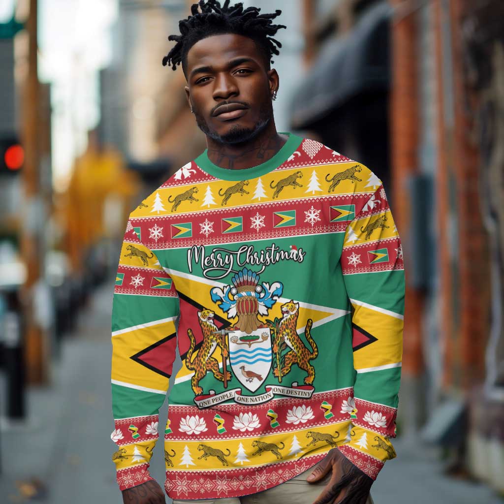 Afro Guyana Christmas Long Sleeve Shirt Mix Coat Of Arms