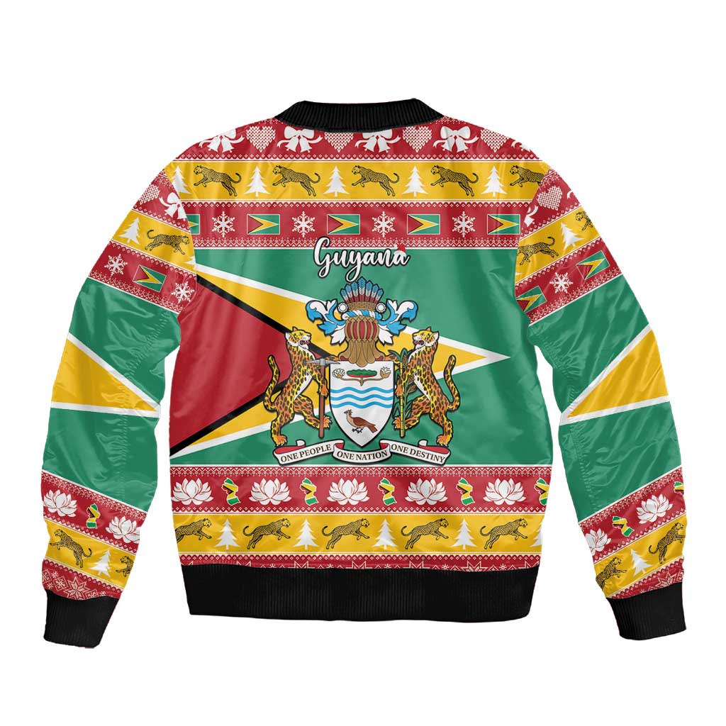 Afro Guyana Christmas Sleeve Zip Bomber Jacket Mix Coat Of Arms