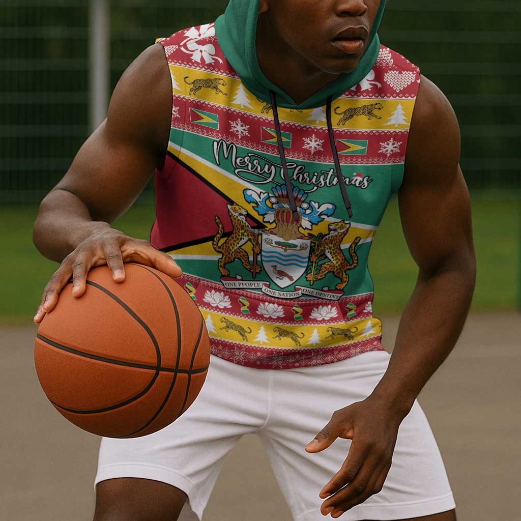 Afro Guyana Christmas Sleeveless Hoodie Mix Coat Of Arms - African Pride