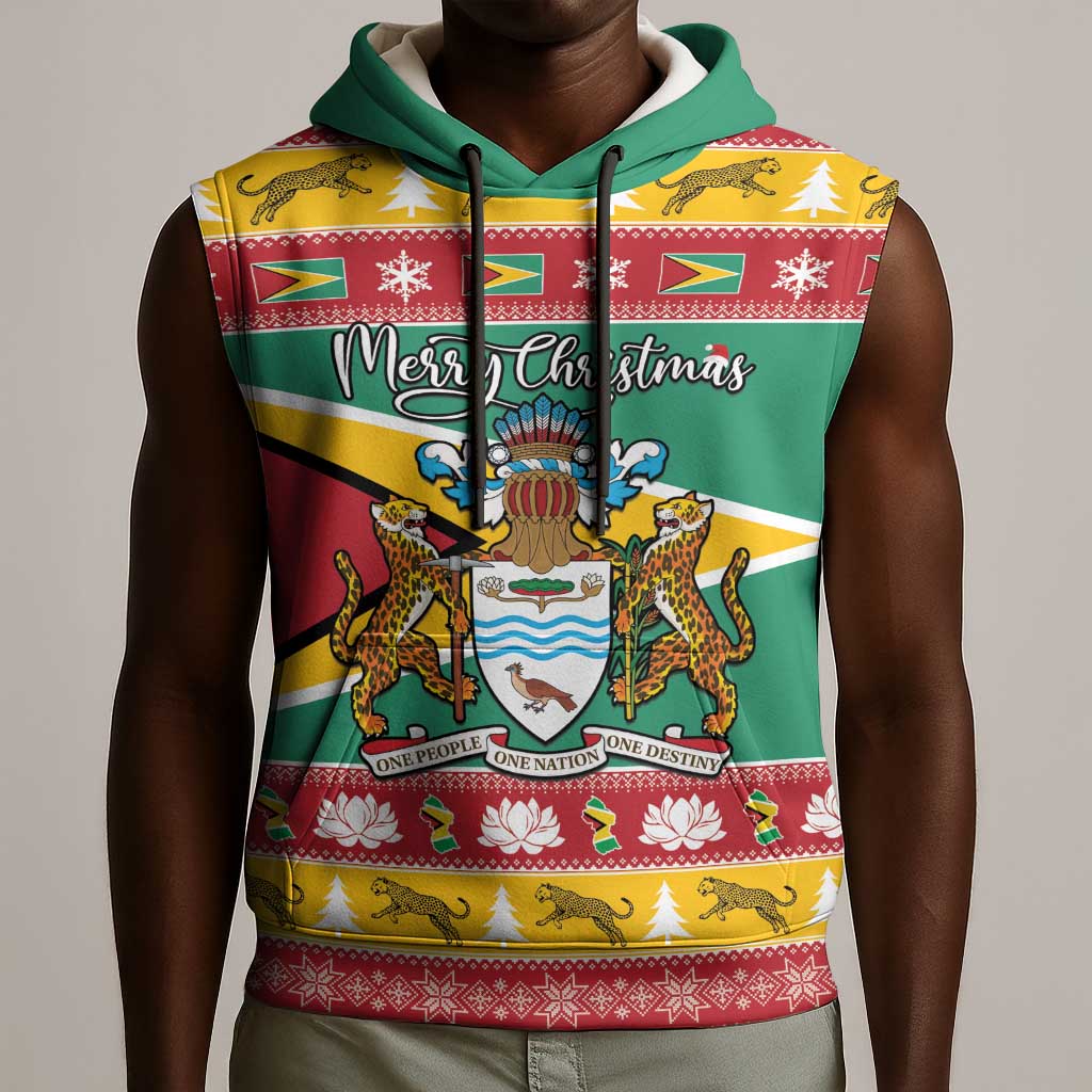 Afro Guyana Christmas Sleeveless Hoodie Mix Coat Of Arms - African Pride