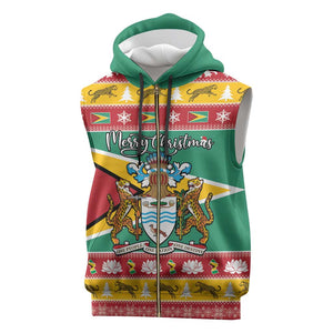 Afro Guyana Christmas Sleeveless Zip Hoodie Mix Coat Of Arms - African Pride