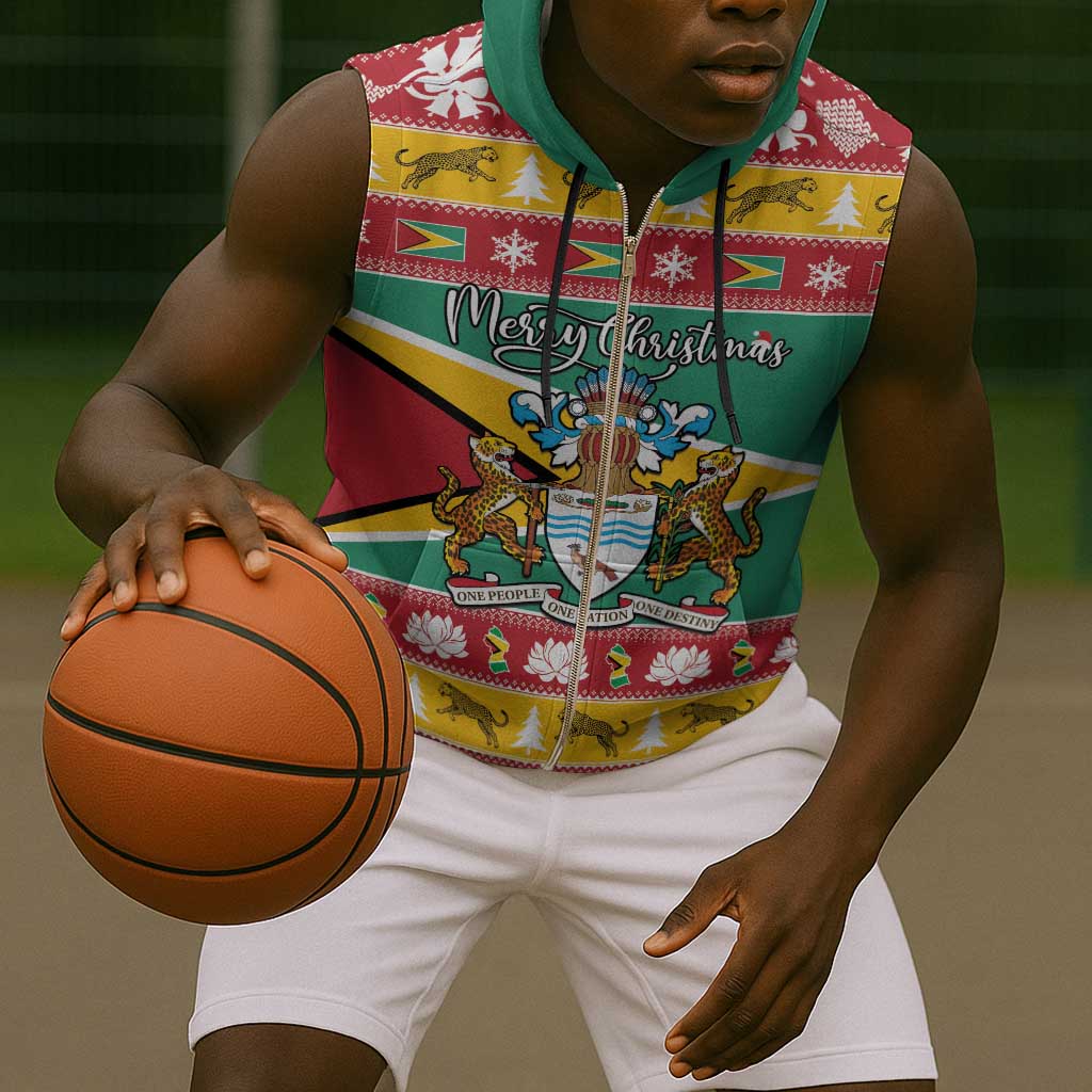 Afro Guyana Christmas Sleeveless Zip Hoodie Mix Coat Of Arms - African Pride
