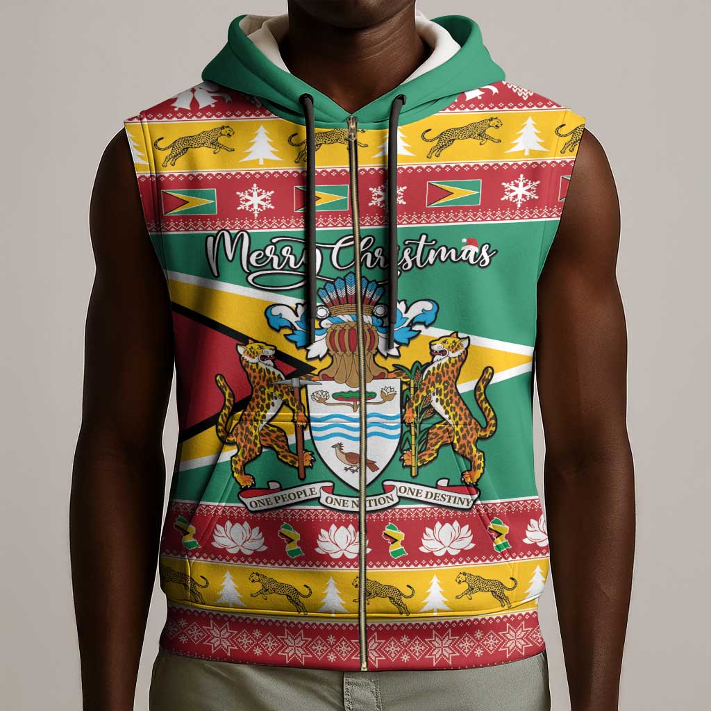 Afro Guyana Christmas Sleeveless Zip Hoodie Mix Coat Of Arms - African Pride