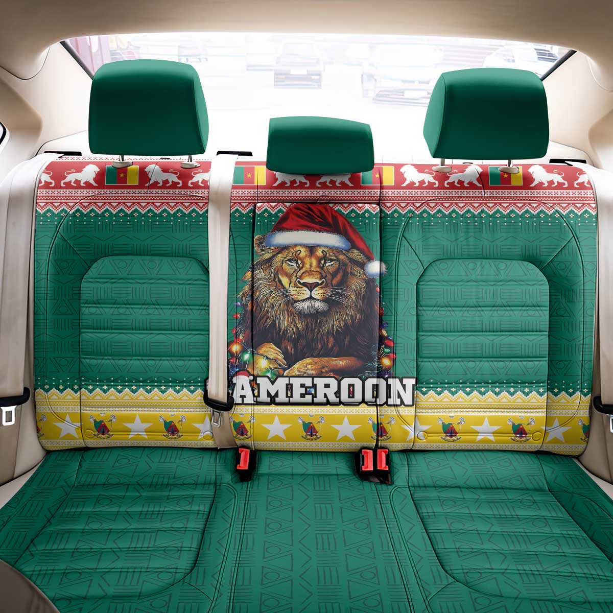 Cameroon Christmas Back Car Seat Cover Lion African Santa