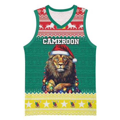 Cameroon Christmas Basketball Jersey Lion African Santa - African Pride