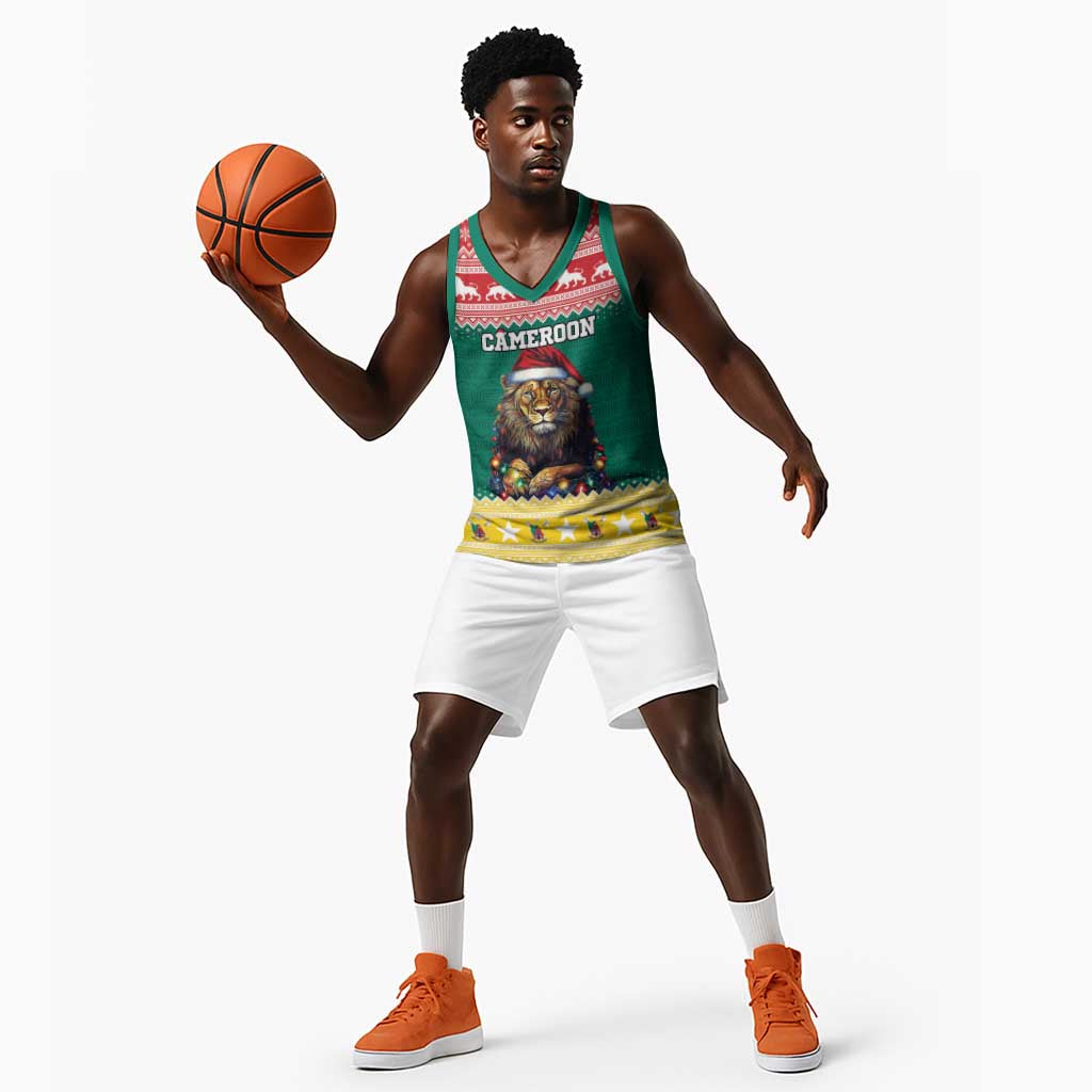 Cameroon Christmas Basketball Jersey Lion African Santa - African Pride