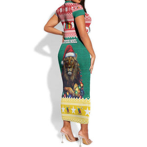 Cameroon Christmas Short Sleeve Bodycon Dress Lion African Santa LT15