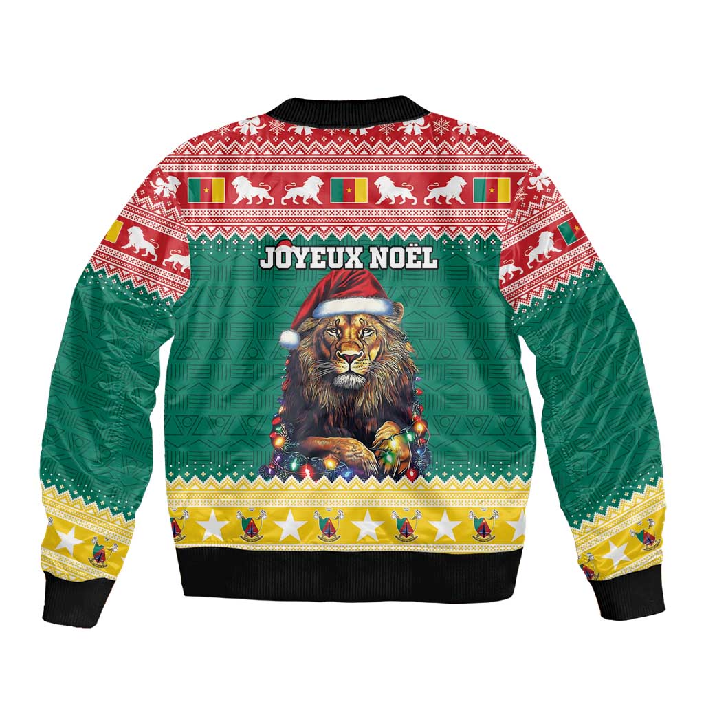 Cameroon Christmas Sleeve Zip Bomber Jacket Lion African Santa