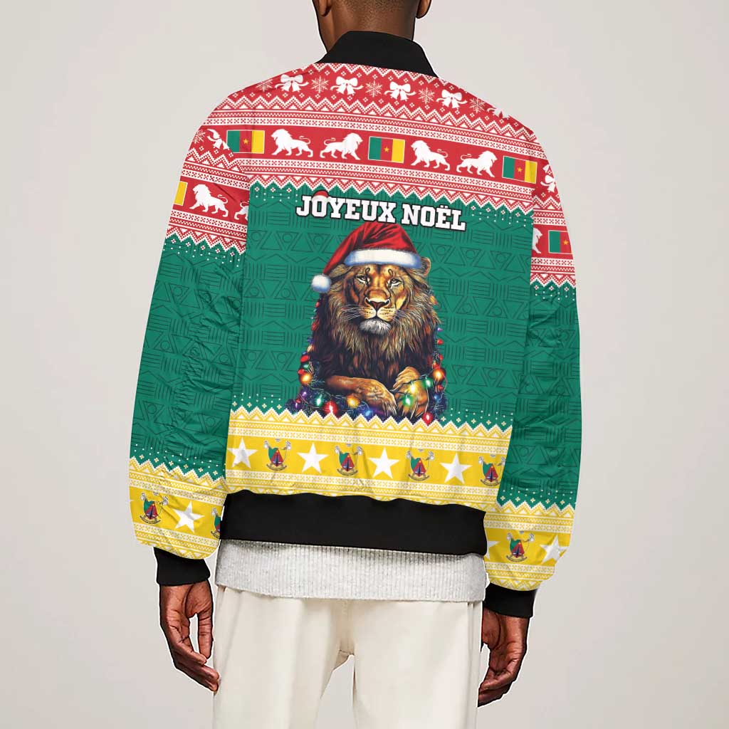 Cameroon Christmas Sleeve Zip Bomber Jacket Lion African Santa