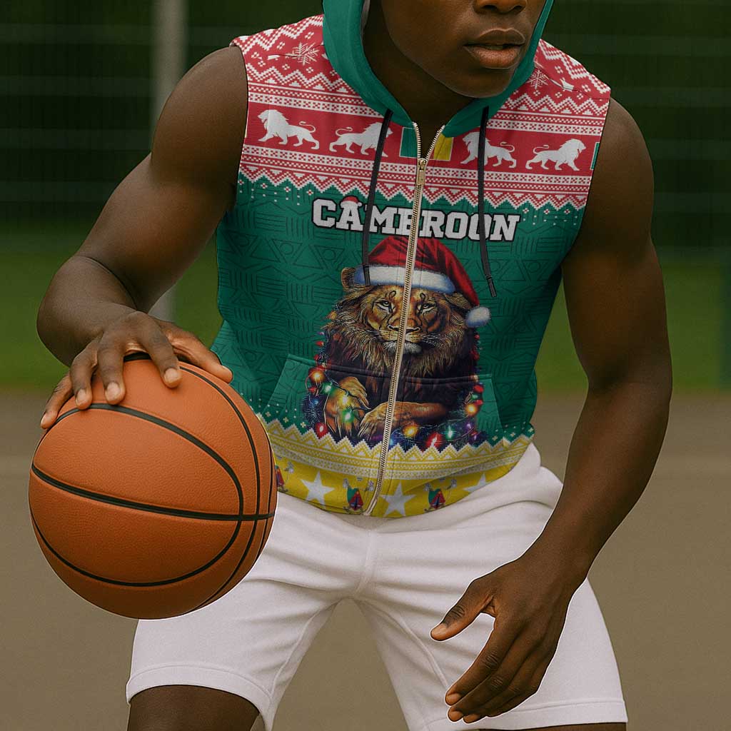 Cameroon Christmas Sleeveless Zip Hoodie Lion African Santa - African Pride