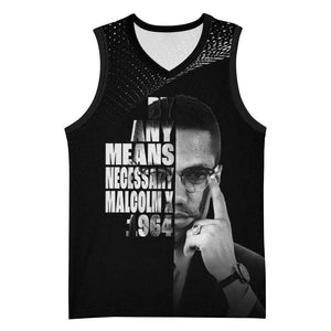 African America Heroes Malcolm X Basketball Jersey By Any Means Necessary - African Pride