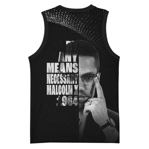 African America Heroes Malcolm X Basketball Jersey By Any Means Necessary - African Pride