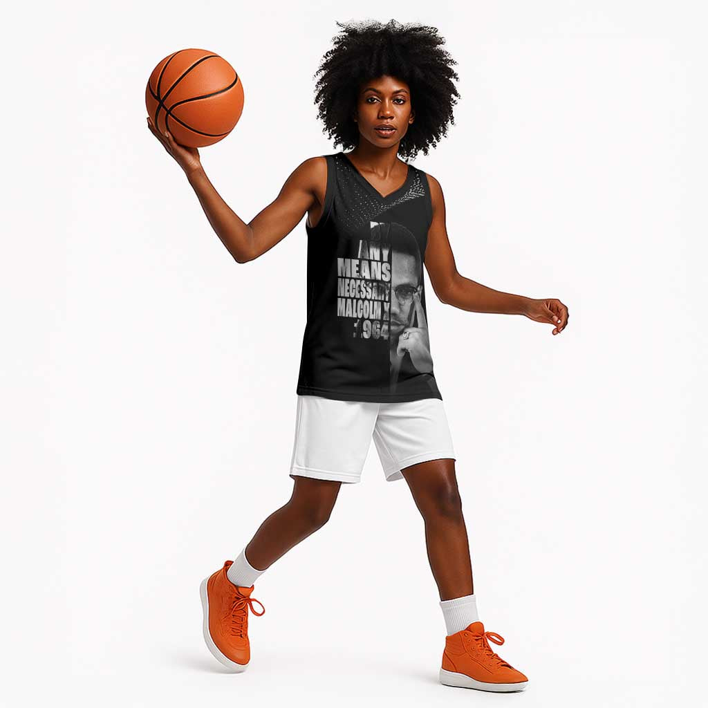 African America Heroes Malcolm X Basketball Jersey By Any Means Necessary - African Pride