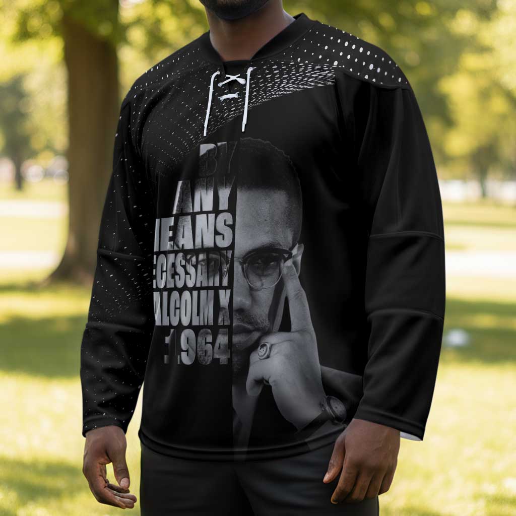 Malcolm X El-Hajj Malik El-Shabazz Hockey Jersey By Any Means Necessary