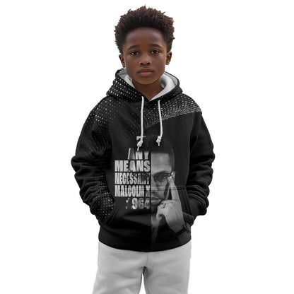 African America Heroes Malcolm X Kid Hoodie By Any Means Necessary - African Pride