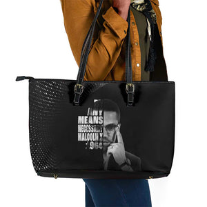 African America Heroes Malcolm X Leather Tote Bag By Any Means Necessary - African Pride