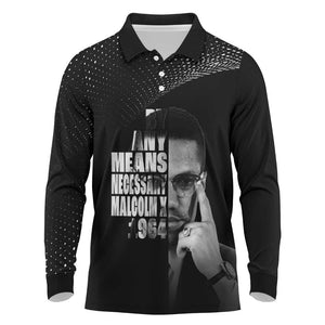 African America Heroes Malcolm X Long Sleeve Polo Shirt By Any Means Necessary - African Pride
