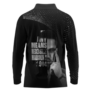 African America Heroes Malcolm X Long Sleeve Polo Shirt By Any Means Necessary - African Pride
