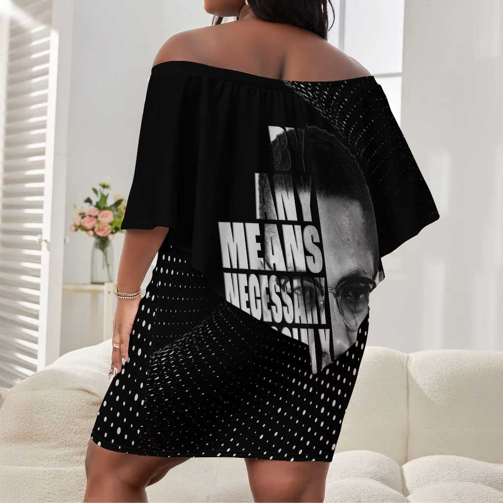 African America Heroes Malcolm X Off Shoulder Short Dress By Any Means Necessary - African Pride