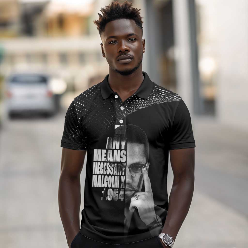 African America Heroes Malcolm X Polo Shirt By Any Means Necessary - African Pride