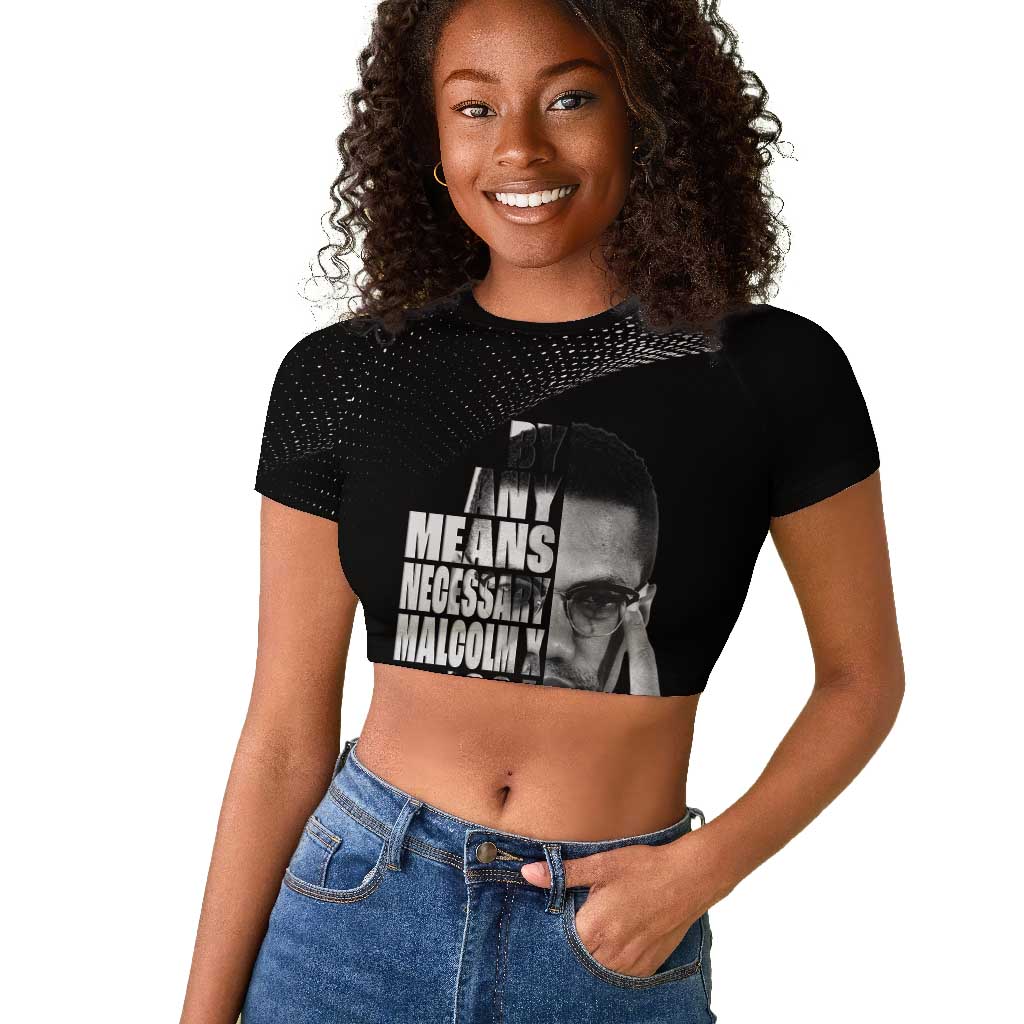 African America Heroes Malcolm X Raglan Cropped T shirt By Any Means Necessary - African Pride
