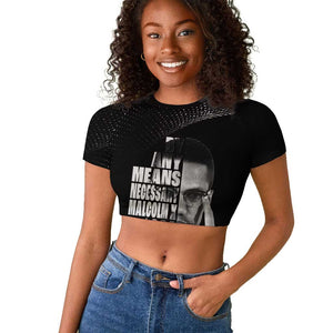 African America Heroes Malcolm X Raglan Cropped T shirt By Any Means Necessary - African Pride
