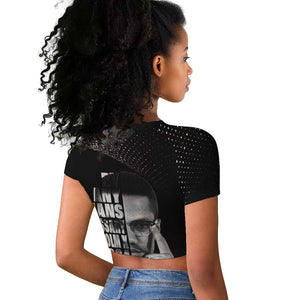 African America Heroes Malcolm X Raglan Cropped T shirt By Any Means Necessary - African Pride