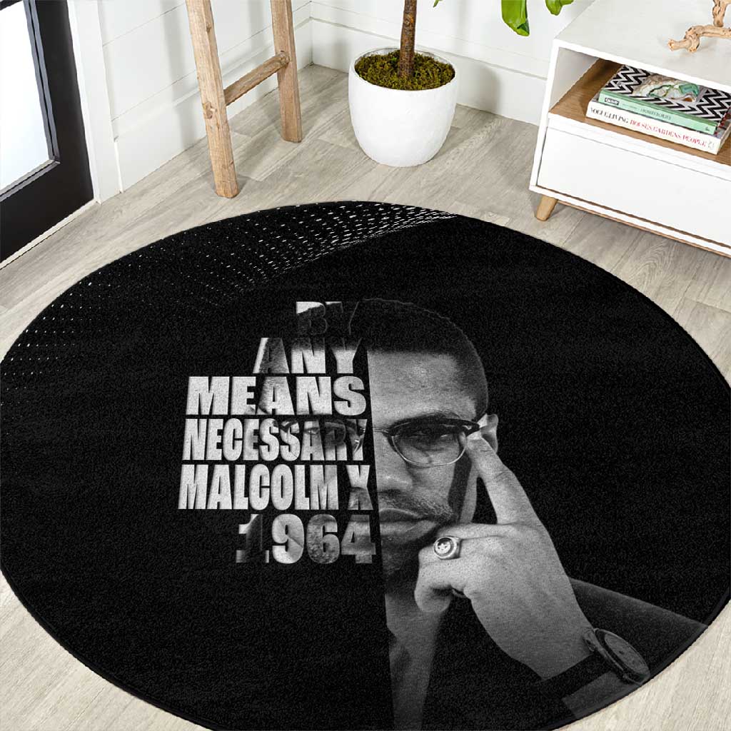 African America Heroes Malcolm X Round Carpet By Any Means Necessary - African Pride