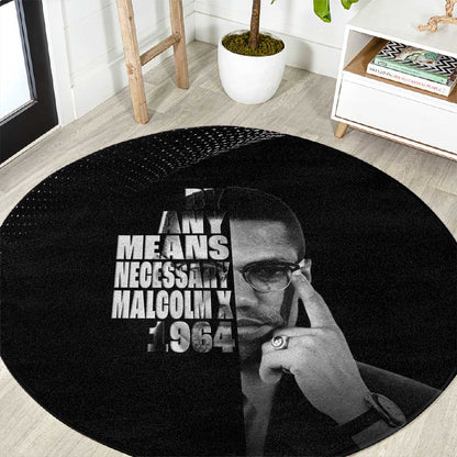 African America Heroes Malcolm X Round Carpet By Any Means Necessary - African Pride