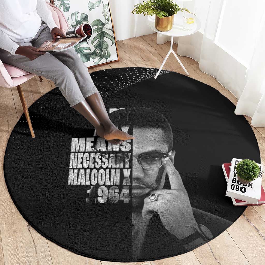 African America Heroes Malcolm X Round Carpet By Any Means Necessary - African Pride