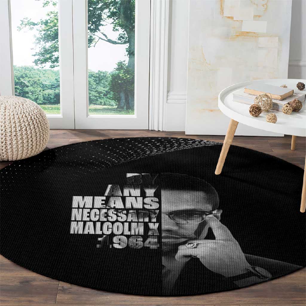 African America Heroes Malcolm X Round Carpet By Any Means Necessary - African Pride