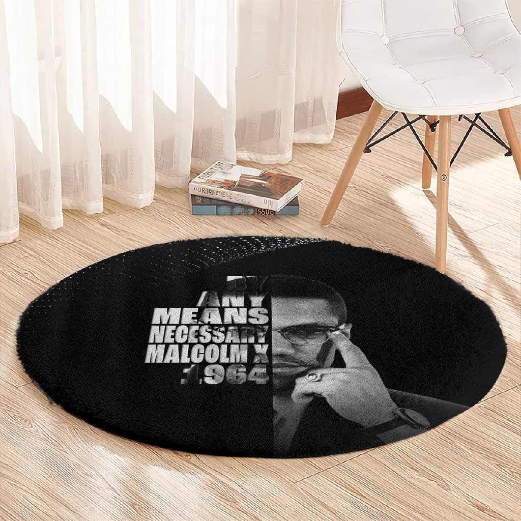 African America Heroes Malcolm X Round Carpet By Any Means Necessary - African Pride