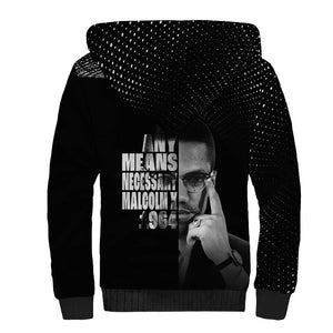 African America Heroes Malcolm X Sherpa Hoodie By Any Means Necessary - African Pride
