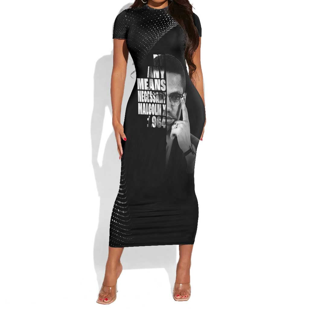 African America Heroes Malcolm X Short Sleeve Bodycon Dress By Any Means Necessary - African Pride