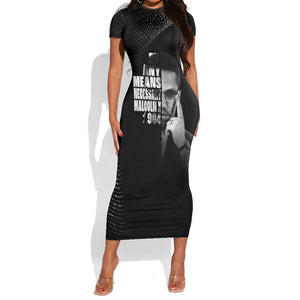 African America Heroes Malcolm X Short Sleeve Bodycon Dress By Any Means Necessary - African Pride