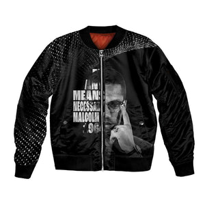 African America Heroes Malcolm X Sleeve Zip Bomber Jacket By Any Means Necessary - African Pride