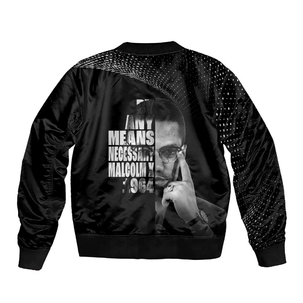African America Heroes Malcolm X Sleeve Zip Bomber Jacket By Any Means Necessary - African Pride