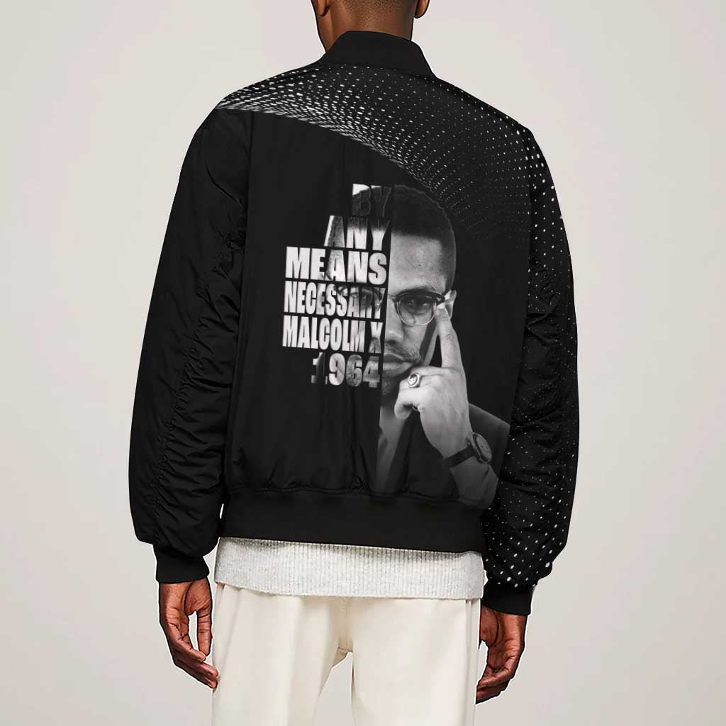 African America Heroes Malcolm X Sleeve Zip Bomber Jacket By Any Means Necessary - African Pride