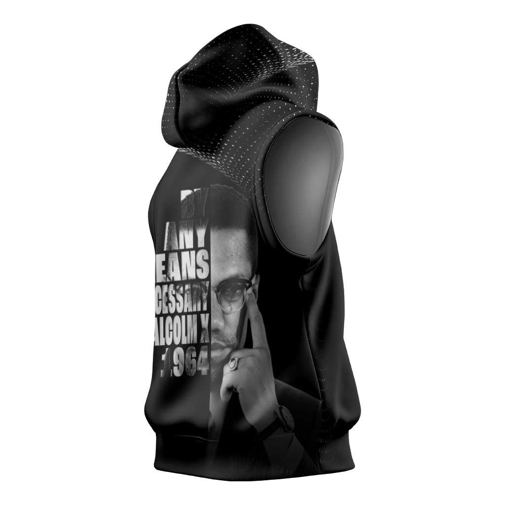 African America Heroes Malcolm X Sleeveless Hoodie By Any Means Necessary - African Pride