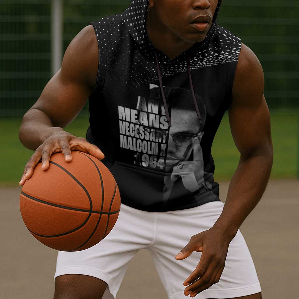 African America Heroes Malcolm X Sleeveless Hoodie By Any Means Necessary - African Pride
