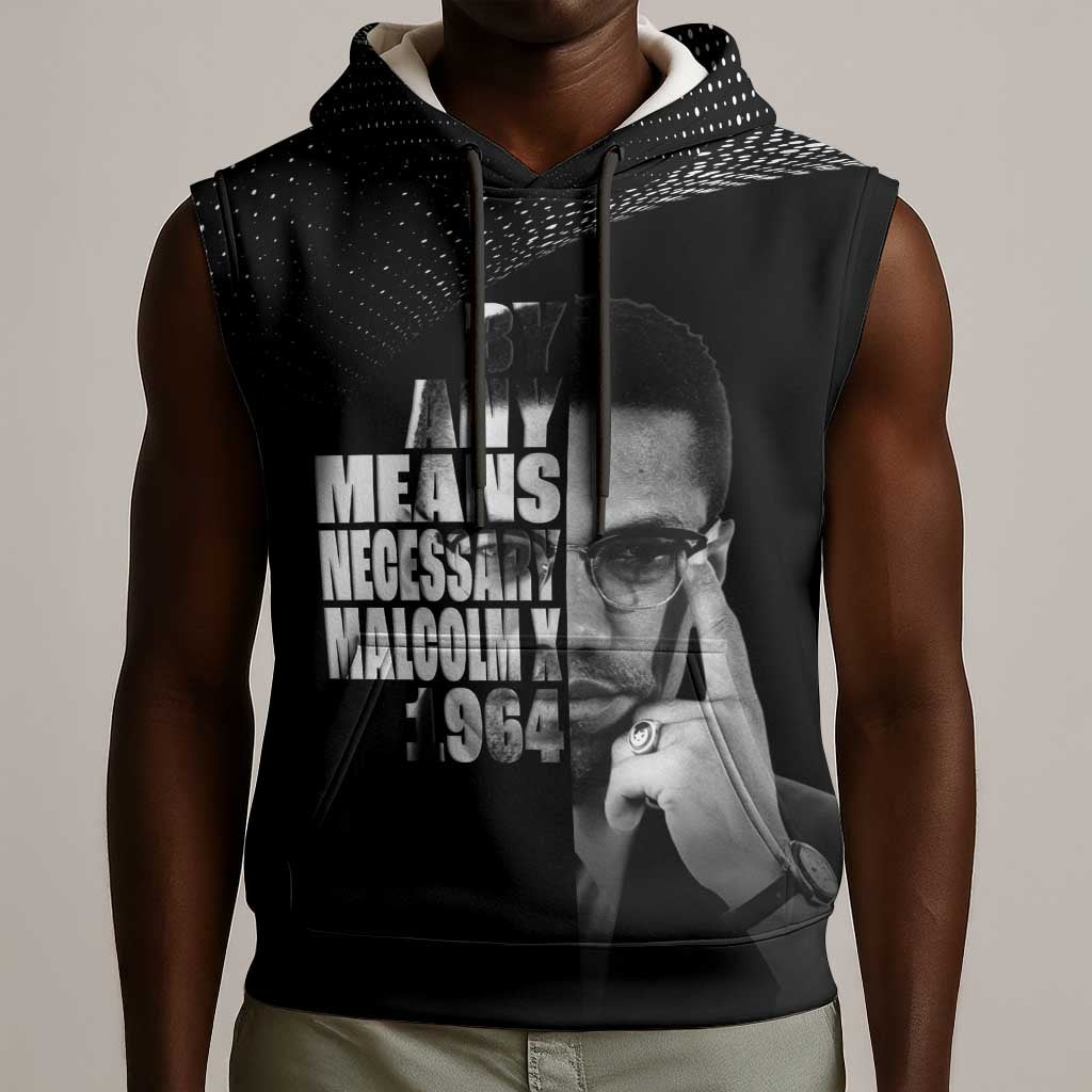 African America Heroes Malcolm X Sleeveless Hoodie By Any Means Necessary - African Pride